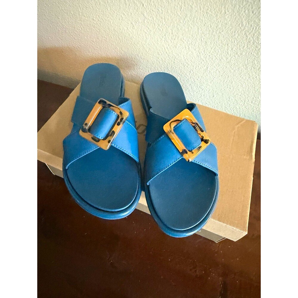 OluKai Blue Buckle Logo Comfort Slip-On Slide Sandals Women's US 9 EU 39